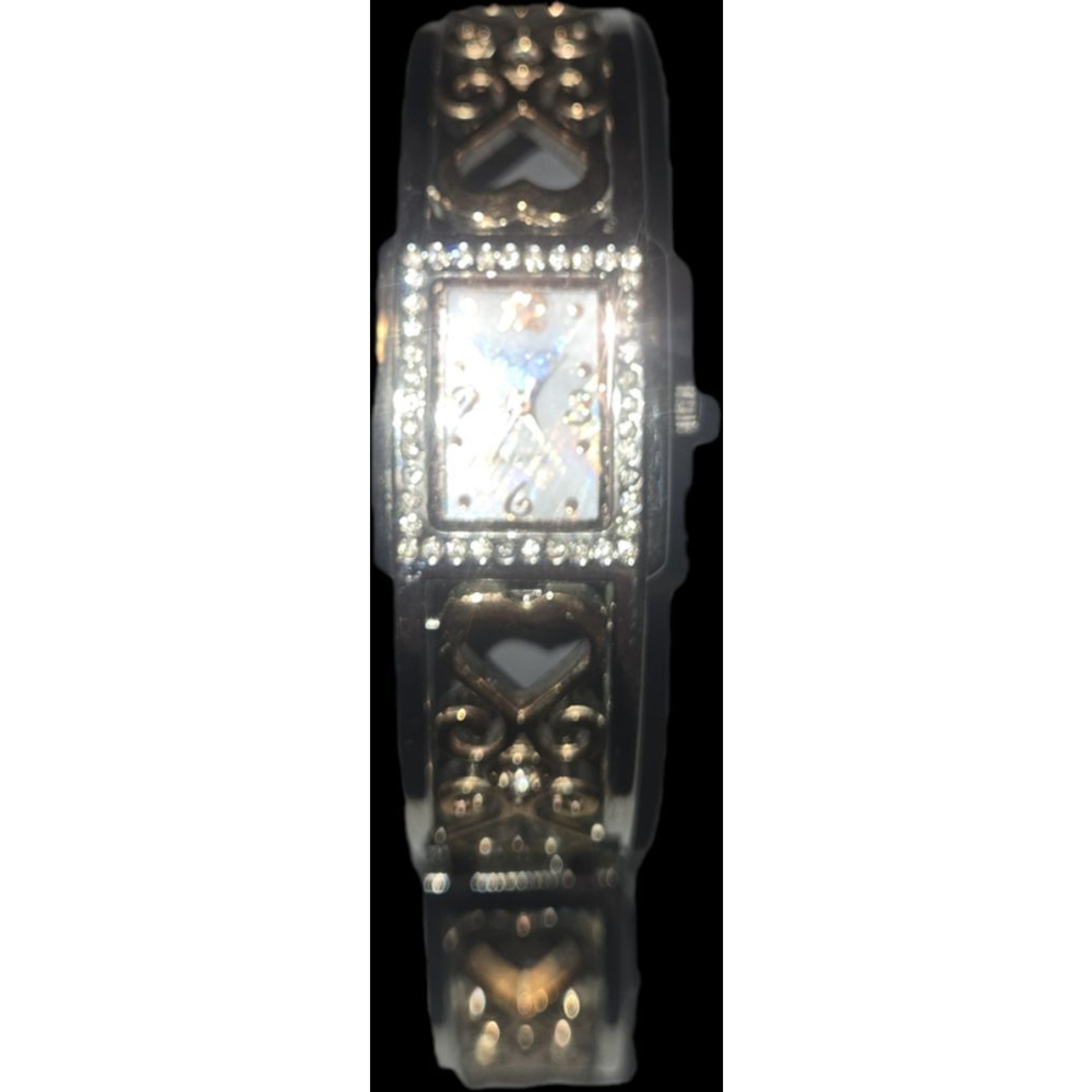 Studio Time Two-Tone Silver and Gold Hearts Rhinestone Cuff Bangle Watch